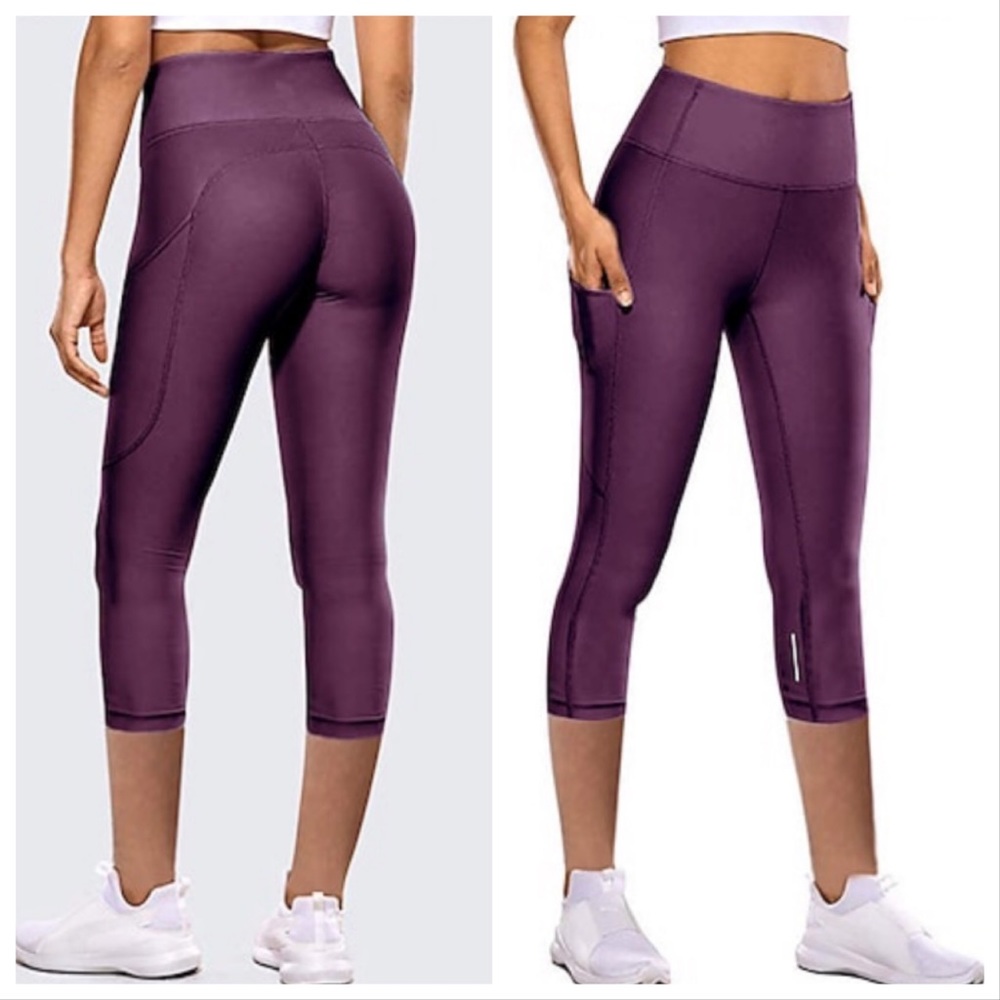 Capri High Waist Yoga Fitness Workout Athletic Leggings Size Large Purple Green